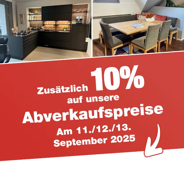 Zusätzlich 10% auf Abverkaufspreise. Nur am 11./12./13. September 2025
